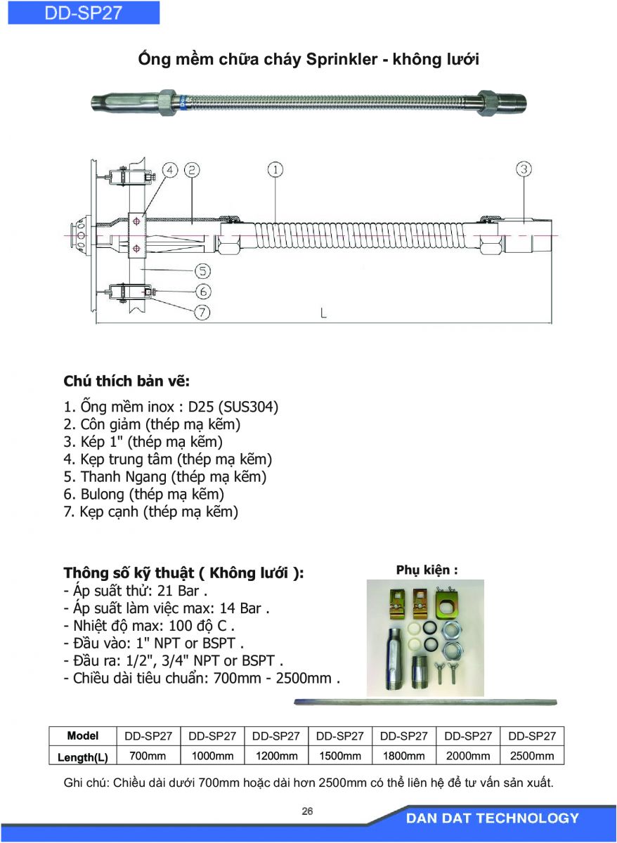 Catalogue ống mềm nối đầu phun chữa cháy Sprinkler model DD-SP27